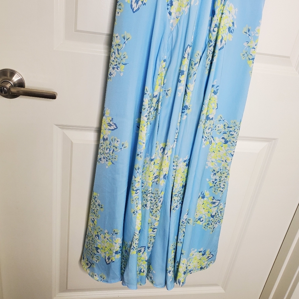 Free People Revolve Laura Blue Floral Print Satin Strappy Open Back Midi Dress - Picture 9 of 12